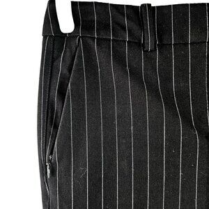 WHBM Slim Ankle Pant Womens 2 Black Stripe Cotton Blnd Zip Slash Pockets Midrise
